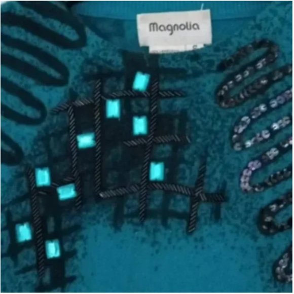 Magnolia size small wool and angora blend turquoise sweater. Vintage 80s - Picture 2 of 4